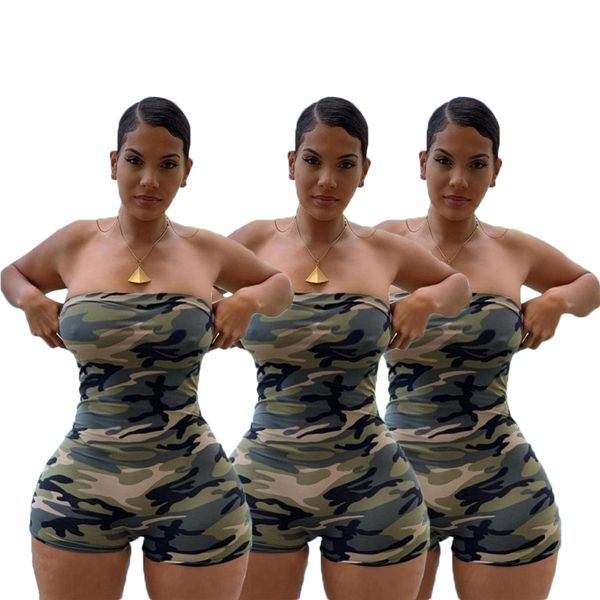 

camouflage print playsuits for women strapless +skinny shorts catsuits summer casual club playsuits ll5009, Black;white