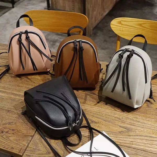 

casual small waterproof backpack women solid color pu leather school bag