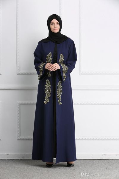 

moroccan caftan evening dresses navy blue muslim evening gowns long sleeves appliques formal dress elegant 2019 prom dresses dubai abaya, Black;red
