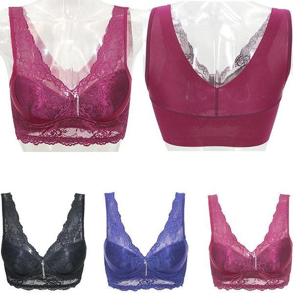 

full cup thin underwear small bra plus size wireless adjustable lace women's bra breast cover cup large size lace bras, Red;black
