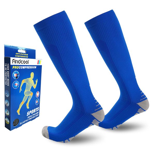 

findcool men compression sprot socks knee high leg support for running tennis yoga football basketball with quick dry breathable, Black