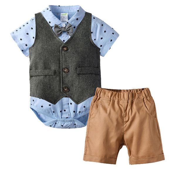 

toddler baby boy kids gentleman stars bow t-shirt short pants outfits set fashion comfortable pure cotton 4pcs outfits z8%, White