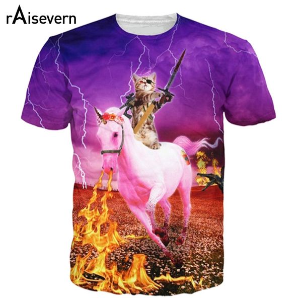 

raisevern new animal cat печать 3d тенниска котик the destroyer футболка harajuku style мужчины женщина лучших тисы футболка плюс размер, White;black