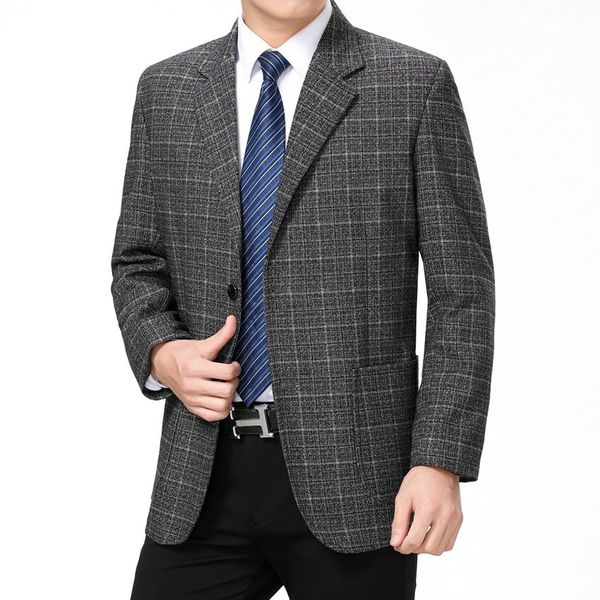 Compre Waeolsa Primavera Otoño Hombre Blazers A Cuadros Azul Gris Traje Chaquetas Mans Elegance Blazer Hombre Cheque Textura Chaquetas A Medida Hombre