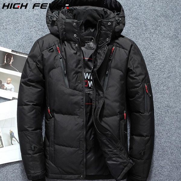 

2019 winter jacket mens quality thermal thick snow parka overcoat white duck down jacket men wind breaker outerwear fashion, Black