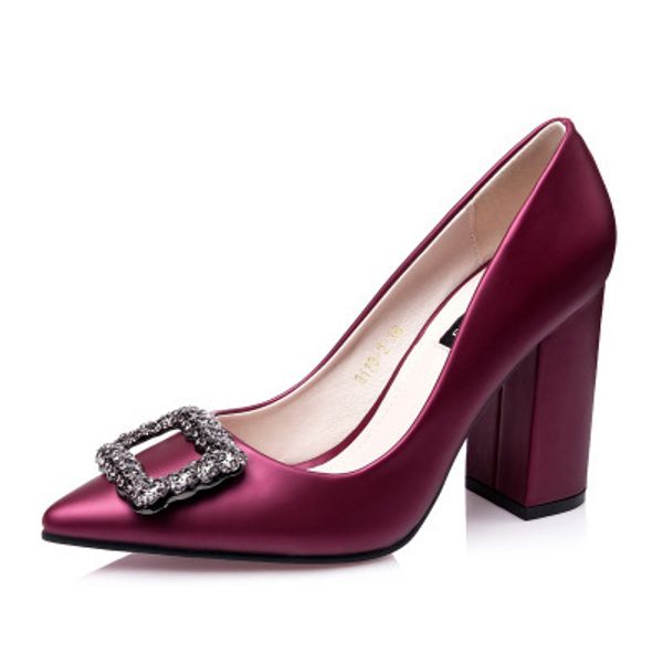 

europe and the united states thick sole shoes female shallow mouth buckle rhinestone women's shoes pointed ol work high heels, Black