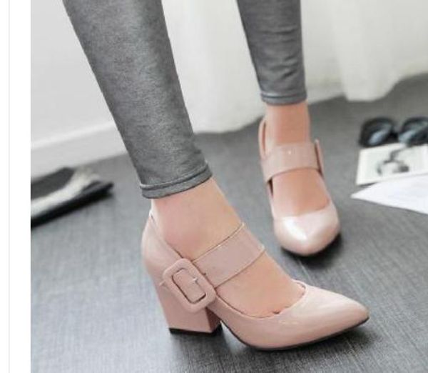 

women's shoes in spring and autumn high coarse heel pointed end @633, Black