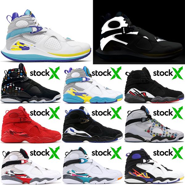 

fashion 8 8s basketball shoes new reflective aqua quai 54 white south beach countdown pack jumpman brand men sport designer sneakers, Black