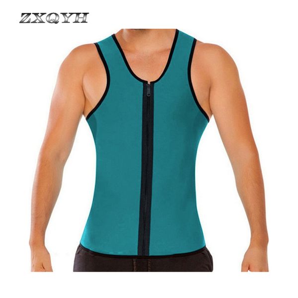 

zxqyh neoprene men slimming vest ultra sweat gym fitness training weight loss vest with zipper running hiking sport vests, Gray;blue