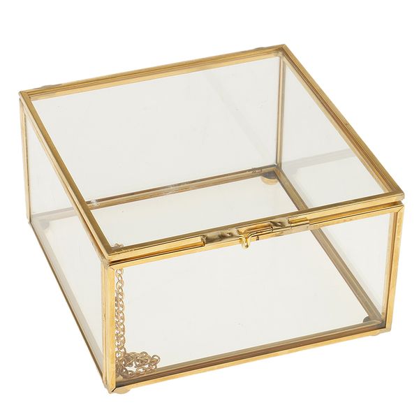 

square clear glass metal geometric terrarium tablesucculent plant planter jewelry container