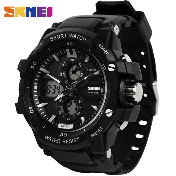 

skmei men sports watches led digital quartz watch dual time water resistant outdoor relogio masculino man wristwatches 0990, Slivery;brown