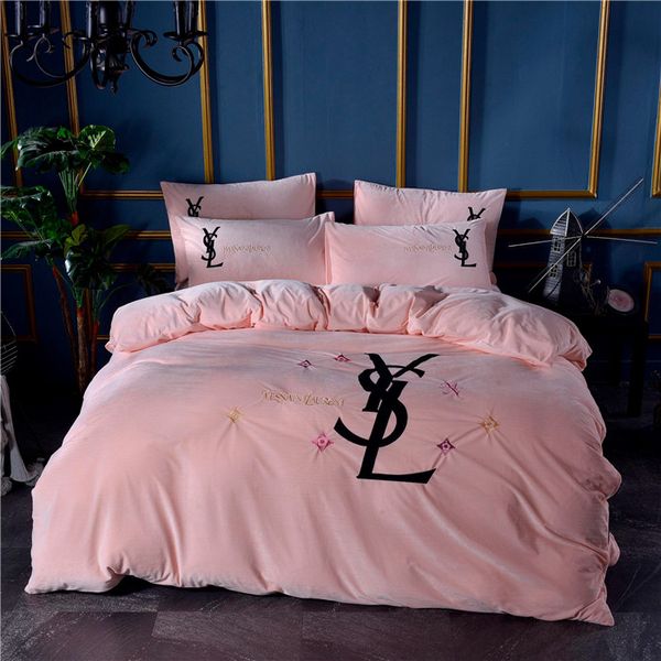 Pink Geometric Alphabet Embroidery Bedding Set Fashion