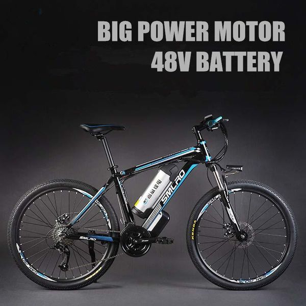 

26 inches 48v lithium battery 500 watts electric mtb e bike, 27 speed electric bicycle,adopt oil disc brakes,suspension fork, Silver;blue