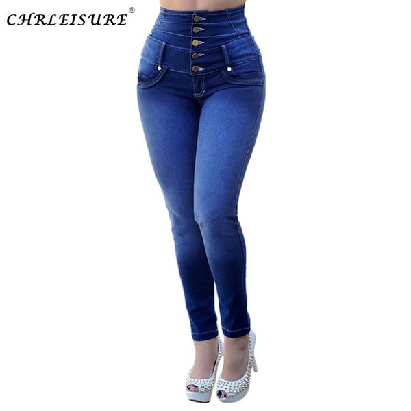 

chrleisure skinny jeans woman high waist plus size streetwear black ladies jeans women push up vintage skinny jean, Blue