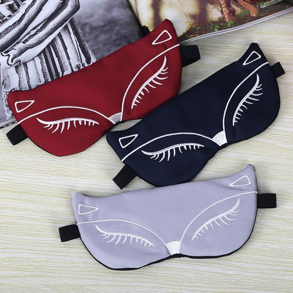 Maschera per dormire in seta Volpe Cartoon Ricamo Benda sull'occhio Benda per dormire regolabile Aiuto Blindfold Ice Bag Travel Relax Masks