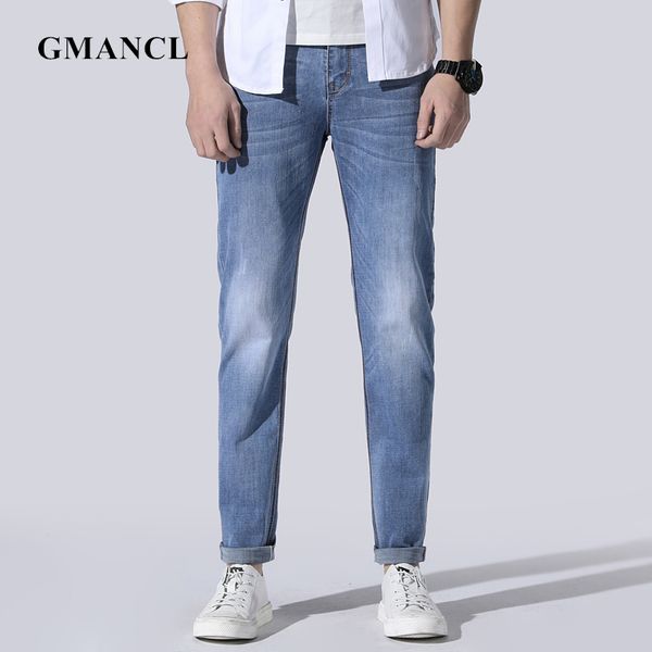 

spring summer new thin breathable denim jeans trousers light blue slim fit classic solid color men straight jeans pants 42 44 46