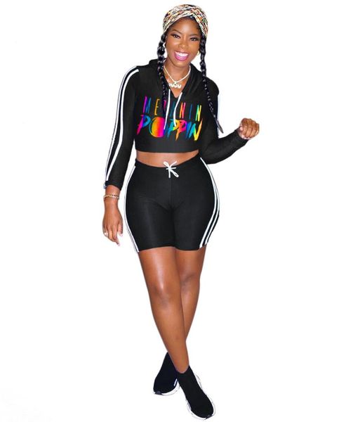 

women autumn hooded long sleeve short sweatshirts crop and knee length shorts two pieces set sporting tracksuit outfit y118, Gray