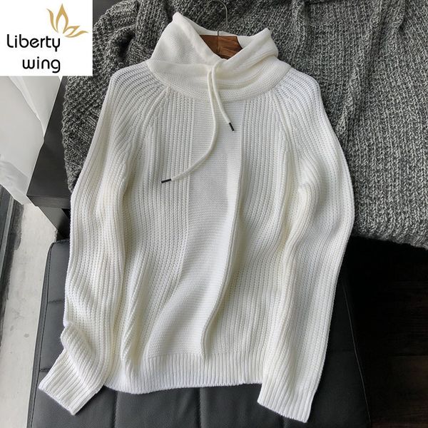 

sweetwear casual long sleeve turtleneck mens hooded knitted sweeters autumn brand new fashion loose male pullovers sweatshirt, White;black