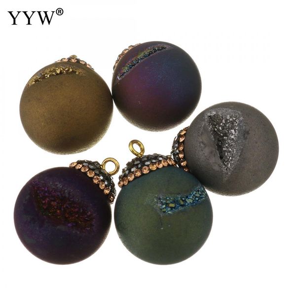 

2019 trendy natural stone charms pendants ice quartz agates round pendant for jewelry necklace bracelets making randomly sent, Black