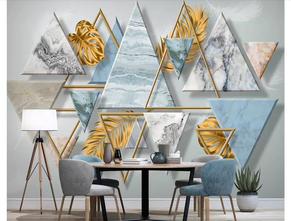 

papel de parede 3d wallpapers custom p mural wall paper modern minimalistic cubism golden leaves tropical plants tv background wall
