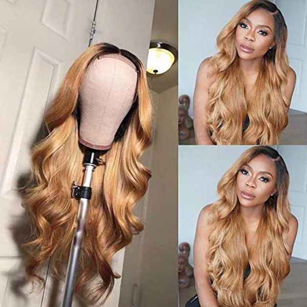 

1b/27 lace front human hair wigs with baby hair wavy pre plucked ombre color brazilian remy hair wigs for women, Black