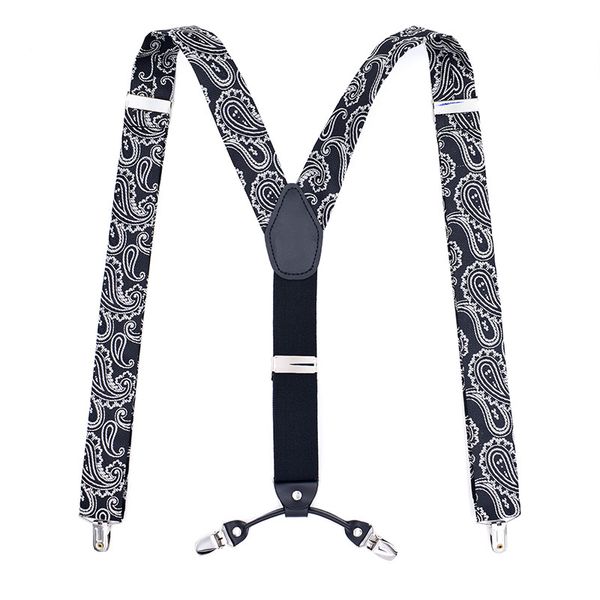 

fashion men's suspenders casual braces leather suspenders adjustable 4 clip belt strap bretelle suspensorio hommes bretels brace, Black;white