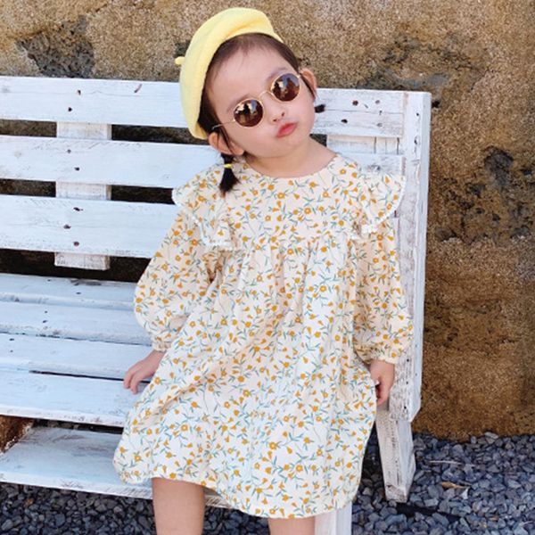 

printed long sleeve girls dresses fashion girls clothing, Red;yellow