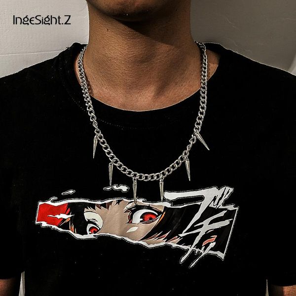 

ingesight.z punk hip hop multiple spike rivet pendant necklace gothic rock silver color choker necklaces collar for men jewelry