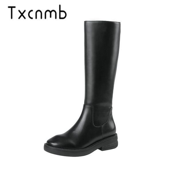 

txcnmb new 100% cow leather square heels women knee high western boots zipper party wedding shoes woman black white
