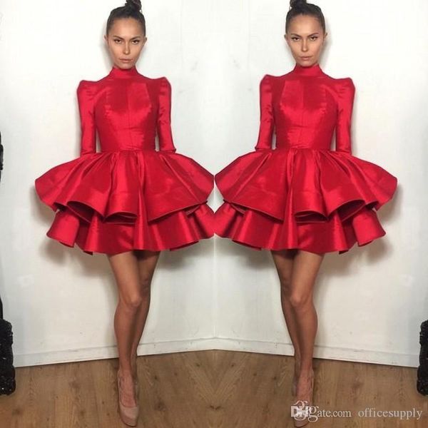 Kleider rot Heimkehr langhärmerischer Halshälfte abgestufteter Mini Kurzschluss -Prom -Kleid -Heck -Party -Kleider Graduierungskleid Kleid