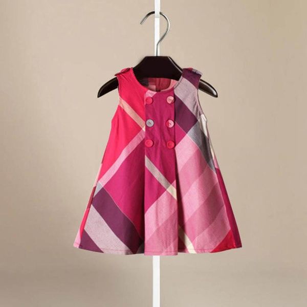 

new arrival summer girls sleeveless princess dress 5 colors cotton baby kids big plaid dresses beach, Red;yellow
