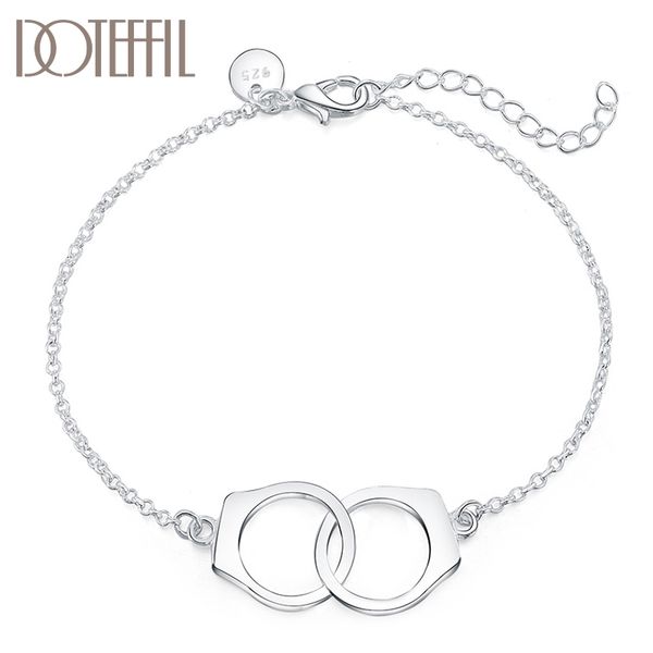 

doteffil 925 sterling silver double round circle bracelet for women wedding engagement party jewelry, Black
