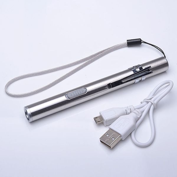 Taschenlampen Mode tragbare USB wiederaufladbare LED-Taschenlampen 08570 Batterie 201 Edelstahl wasserdichte Mini-Taschenlampe Schlüsselanhänger Lampe