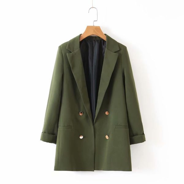 

women chic army green blazer woman decorate button open stitch pockets back split female work wear stylish coat, White;black