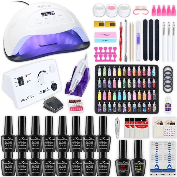 

nail art kits set lamp dryer 18/16/12/10pcs gel polish kit soak off tools electric drill nails decorations