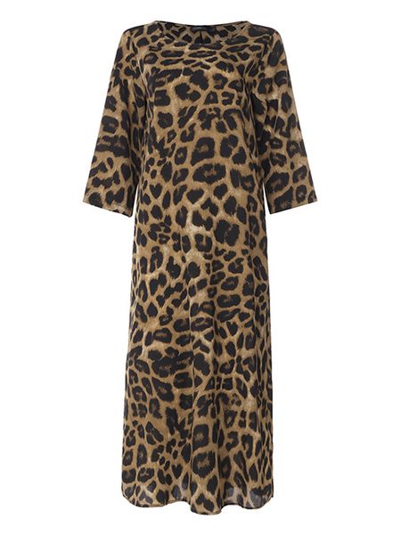 

women maxi long dress 2020 plus size fashion leopard print casual beach party dress loose vintage holiday vestidos s 5xl, Black;gray