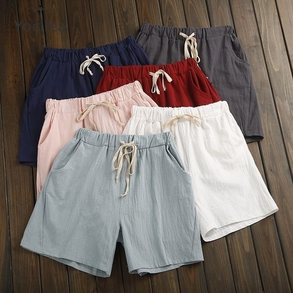 

woman shorts ladies shorts summer women cotton linen shorts trousers feminino womens elastic wasit home loose plus size with pocket, White;black