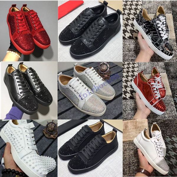

2020 designer sneakers bottom is red shoe low cut suede spike shoes for men and women luxury shoes party wedding crystal rivet sneaker, Black