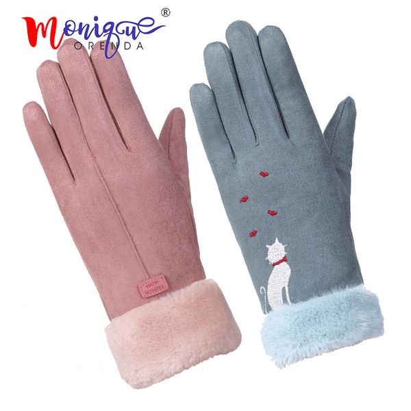 

classic womens fashion winter outdoor sport warm gloves mittens cat heart solid pink guantes female cute luvas de inverno, Blue;gray