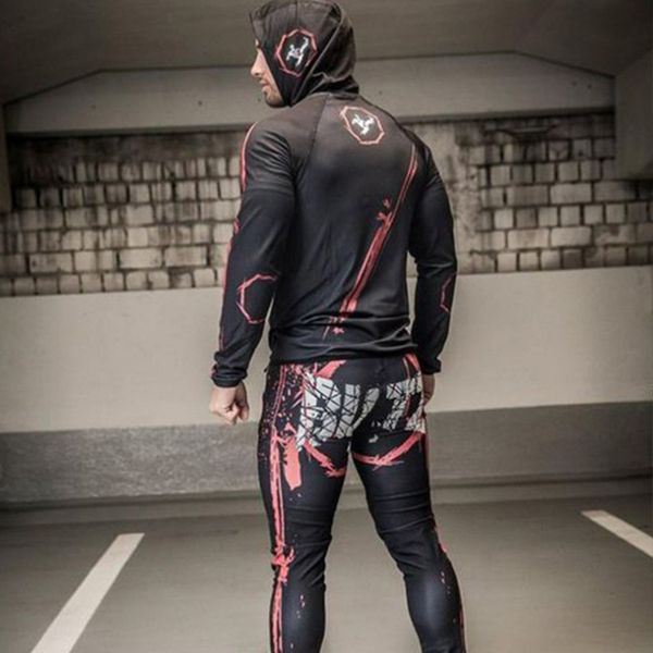 

2019 autumn winter running set men sport suits hoodies pants sets sweatshirt +sweatpants sportswear gym fitness tracksuit male, Black;blue