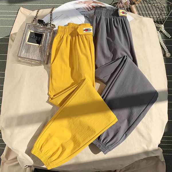 

women's pants & capris summer women ninth female fashion elastic waist loose jogger trousers korean casual, Black;white