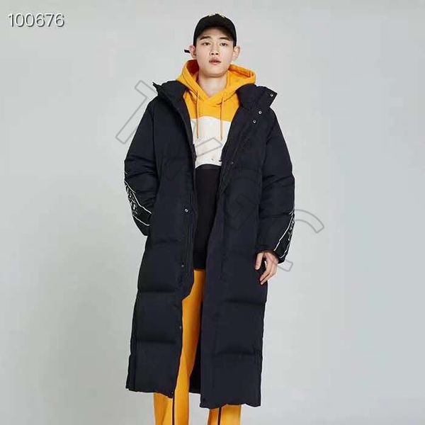 

new men's and women's high-quality hooded windproof thickened warm and comfortable couple white duck down long down jacket, Black