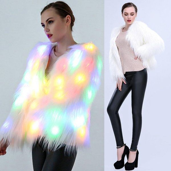 

4xl женщины искусственного меха свет пальто рождественские костюмы косплей пушистый мех куртка пиджаки зимний теплый фестиваль party club па, Black