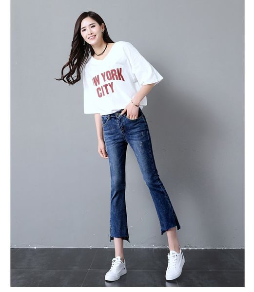 

dark blue nine points jeans female kz autumn clothes