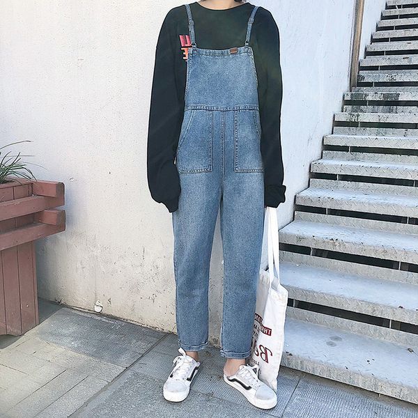 

women denim pants overalls jeans rompers 2019 spring summer fashion casual female solid vintage loose denim harem pant trousers, Blue