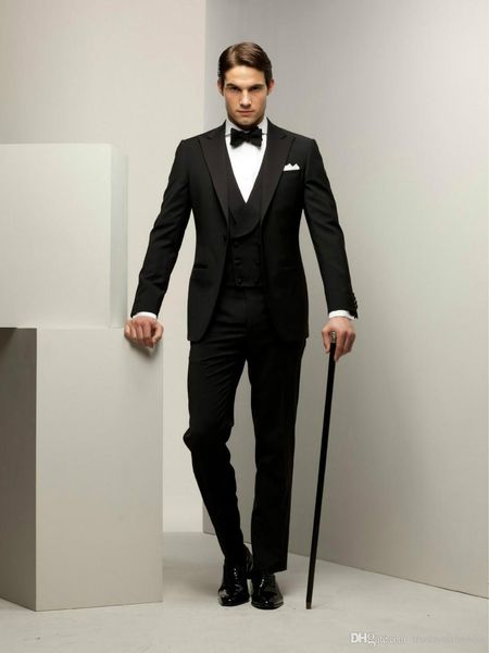

popular two buttons groomsmen one button groom tuxedos men suits wedding/prom man blazer ( jacket+pants+vest+tie) 277, Black;gray