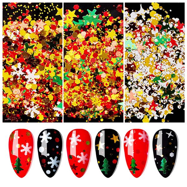 

1 box christmas snowflake nail sequins new year glitter dust xmas tree slice gel polish nail art decorations manicure, Silver;gold