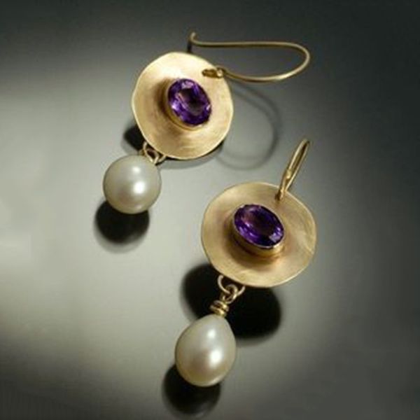 

new fashion droplets imitation pearl earrings ladies luxury gold color filled purple rhinestone drop earring wedding gift z4d279, Silver