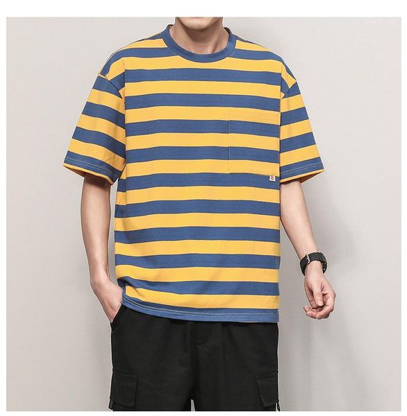 

casual tshirt summer loose short sleeve round neck hip hop style male fashion tees mens colorful striped, White;black