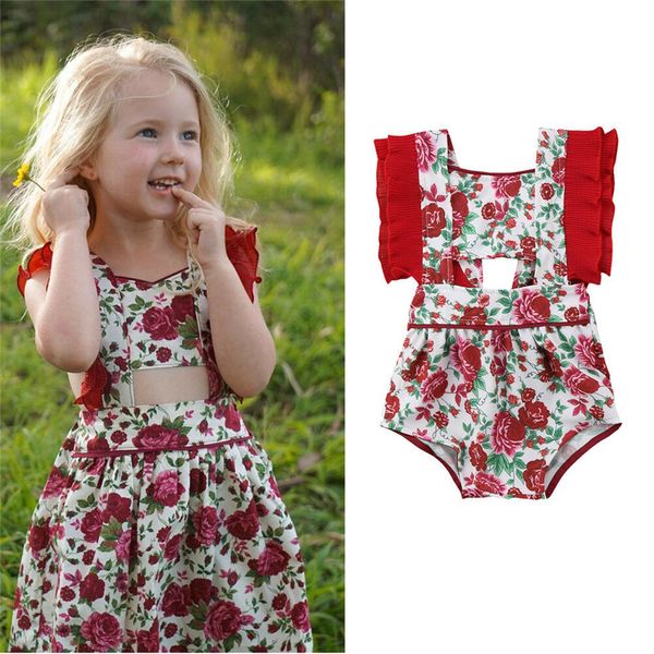 

0-24M Fashion Infant Summer Sunsuit Newborn Baby Girl Flower Romper Ruffle Fly Sleeve Floral Jumpsuit Cotton Backless Romper
